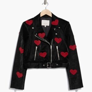 CINQ A SEPT: Zoe Appliqué Hearts Faux Leather Jacket